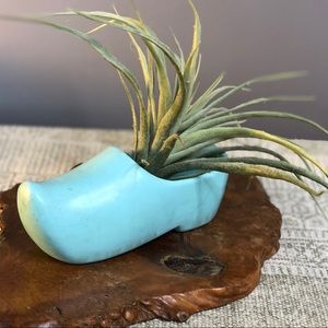 Vintage Blue wooden shoe shaped pottery planter